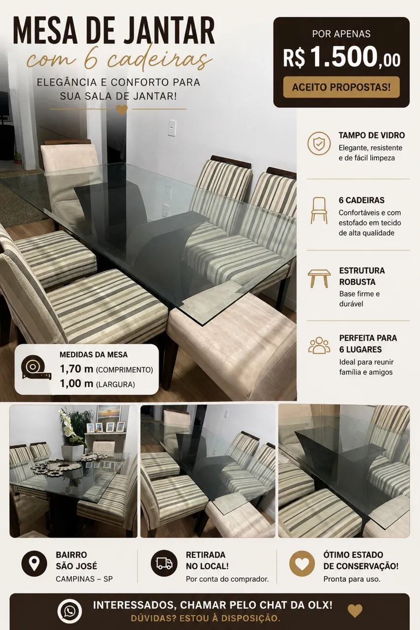? MESA DE JANTAR DE VIDRO COM 6 CADEIRAS