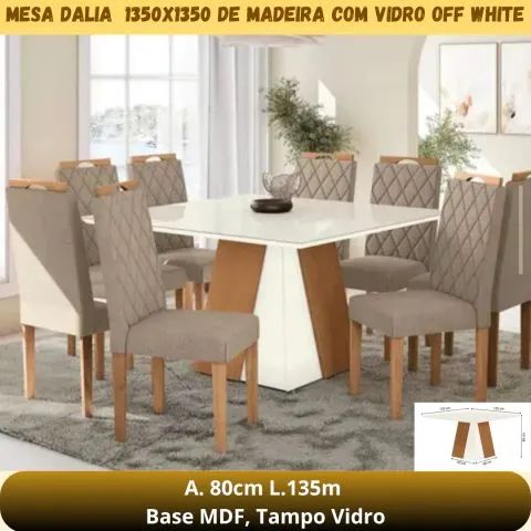 Mesa de jantar de 8 cadeiras 1.35x1.35