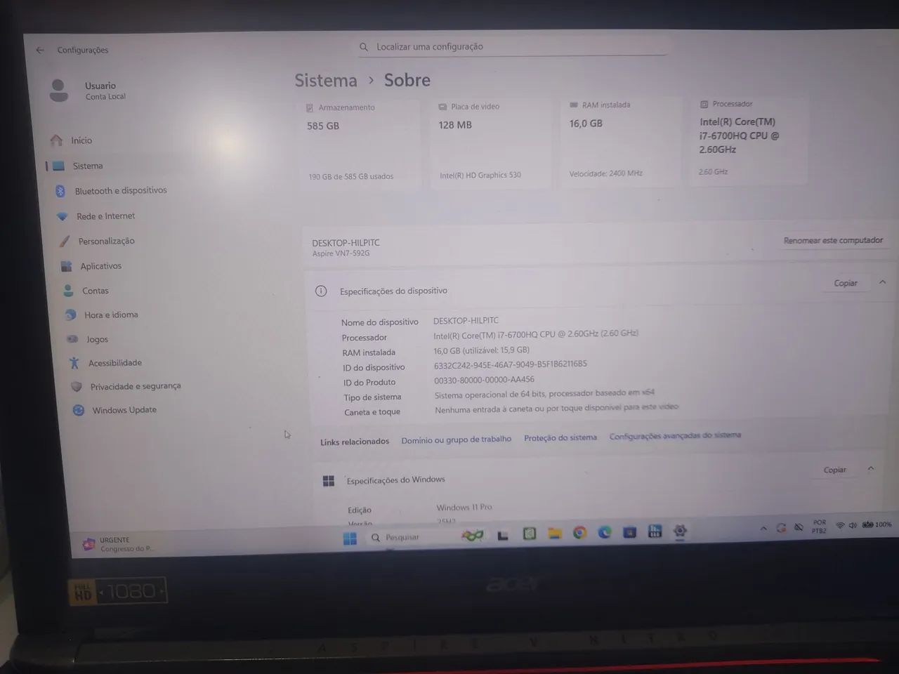 Notebook Acer Aspire