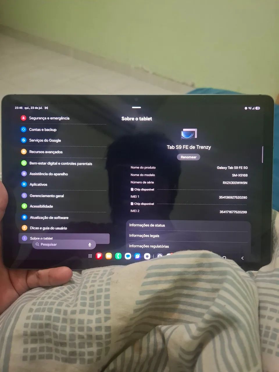 Tab s9 fe 6/128 com caneta s pen original + capa original