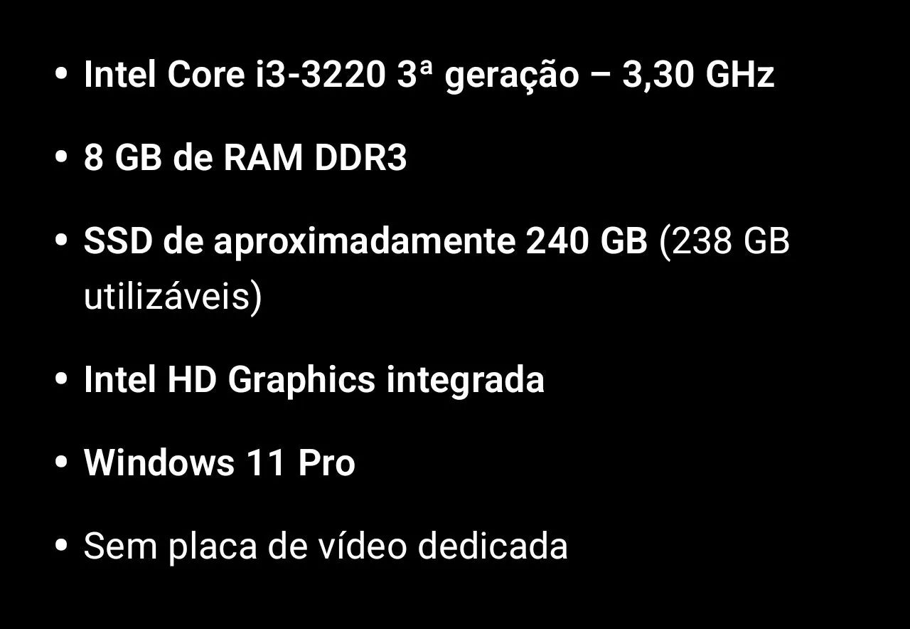 PC Gabinete Desktop Intel Core i3 8GB RAM SSD 240GB - Foto 4