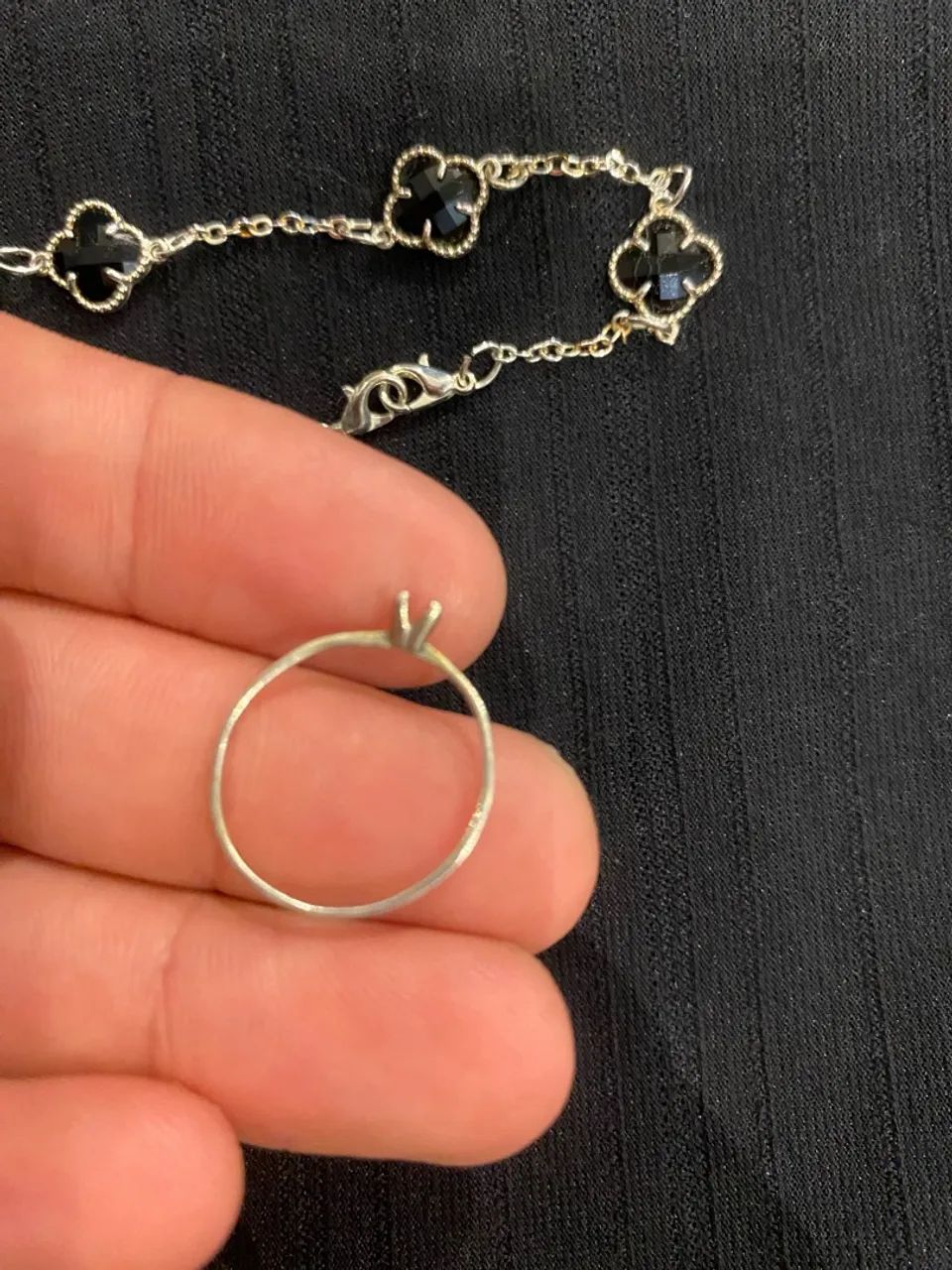 Anel e Pulseira Feminina de Prata - Foto 3