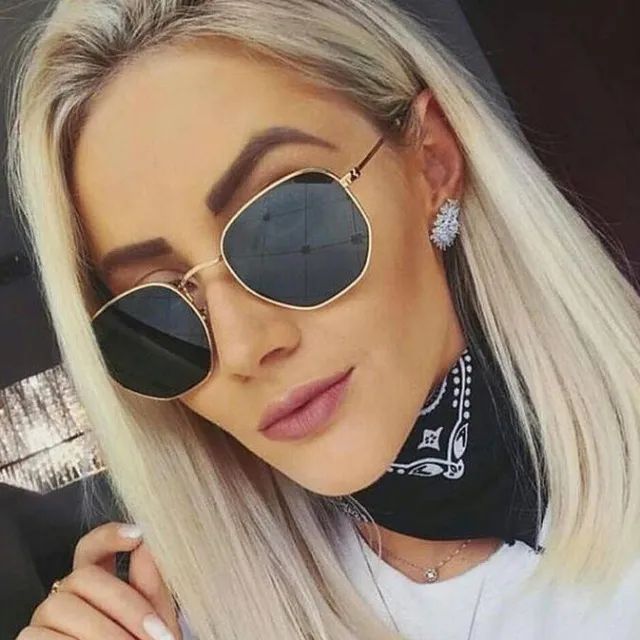 Óculos de Sol RB Feminino Hexagonal Lente Preta com Proteção Uv400