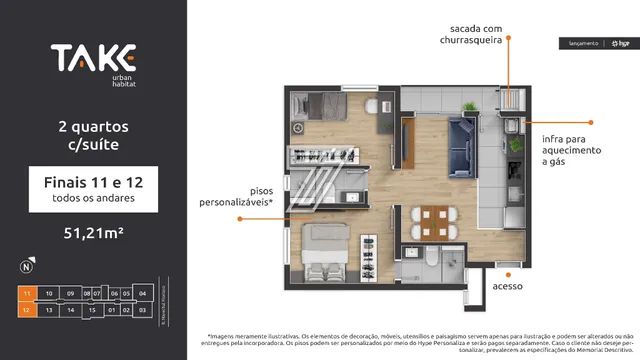 Apartamento com 2 quartos, 51,1m², à venda em Curitiba, Rebouças