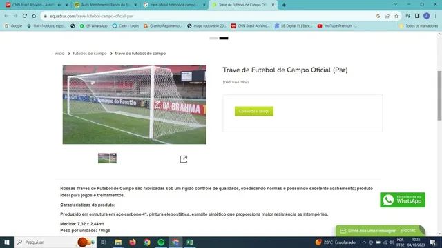 Trave de futebol de campo oficial