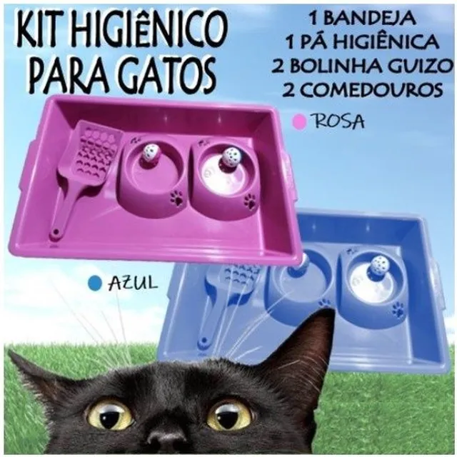 Kit Gato Caixa De Areia Completa Com Pa+2 Comedouro 4 Pecas