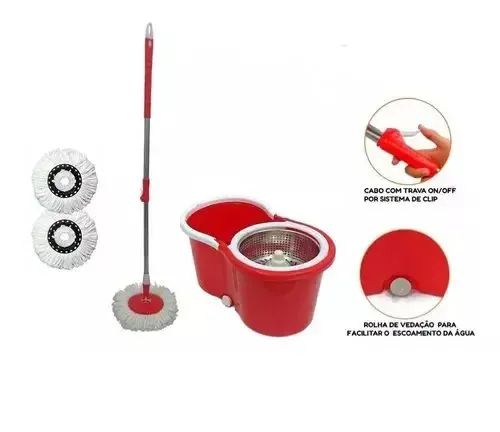 Balde Com Esfregao Mop 16l Aço Inox Ck01 23cmx25cmx44cmhao -vermelho - Foto 3