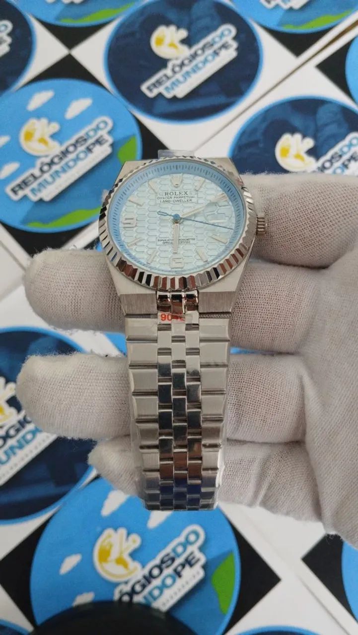 RELOGIO ROLEX LAND DWILLER ICE BLUE AUTOMÁTICO FUNDO BRANCO - Foto 4