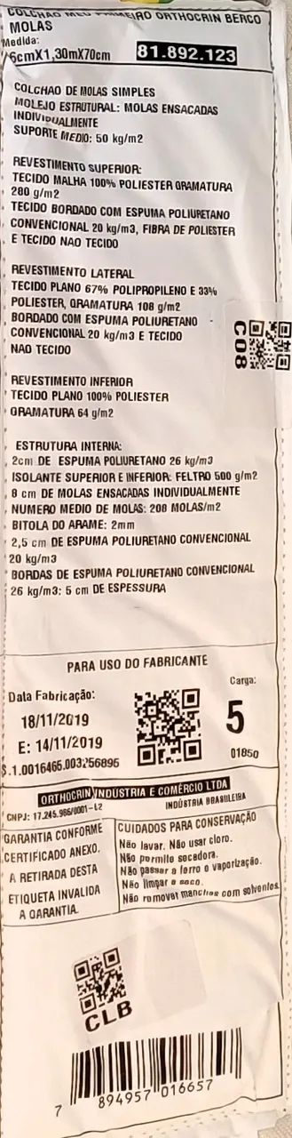 Colchão Meu Primeiro Orthocrin - Colchão de molas para berço - Foto 3