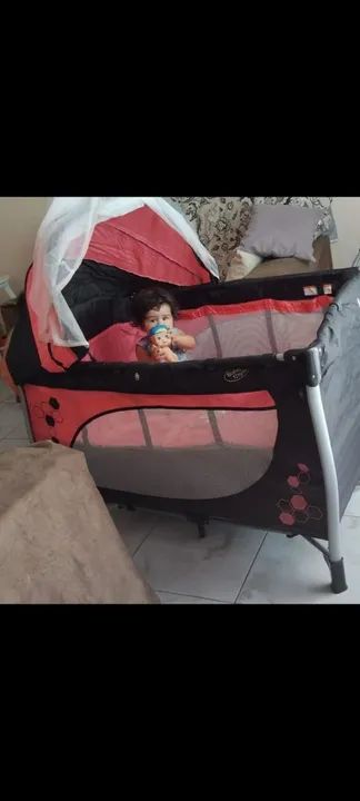 Berço portátil para bebê com mosquiteiro - rosa - Foto 4