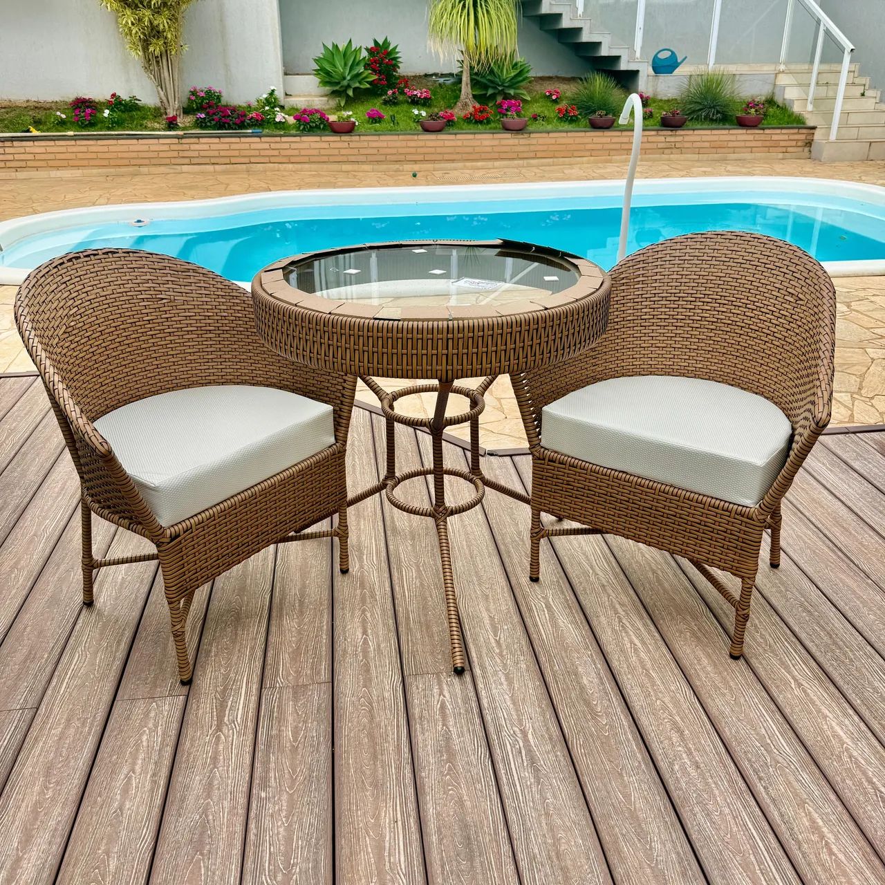 mesa área externa fibra junco vidro temperado  - Foto 2