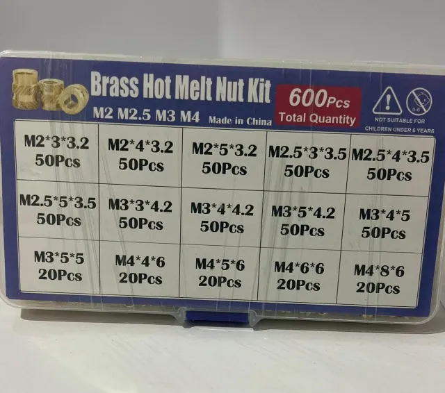 600 Pcs M2 M2.5 M3 M4 Inserções roscadas para inserção de plástico conjunto de calor