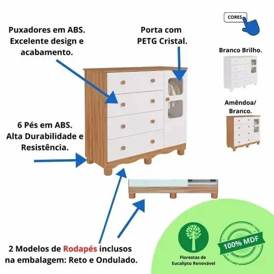 Comoda Infantil Lumi Peroba, 100% MDF  - Foto 4