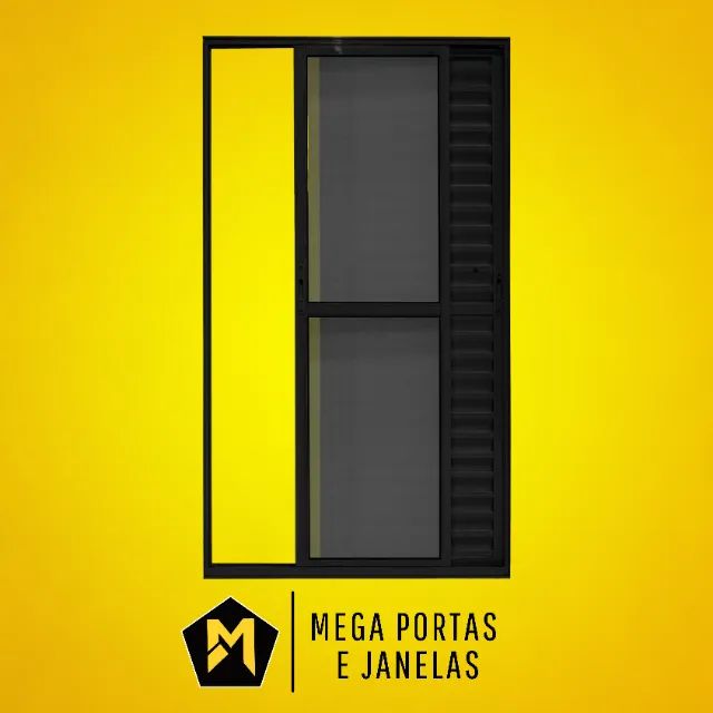 Porta Balcão Três Folhas Móveis Alumínio Preto