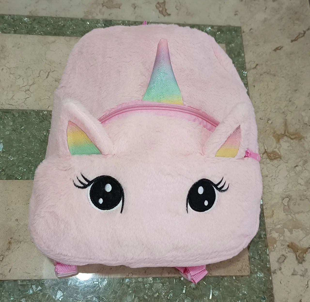 Mochila Unicórnio Rosa de Pelúcia 