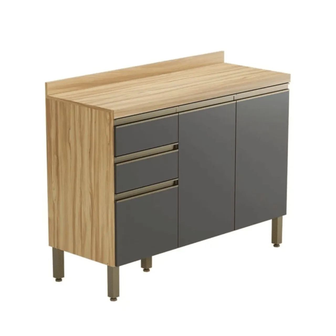 Balcão de Cozinha 3 Portas 2 Gavetas em MDF Ronipa Chardonnay Amendoa/Chumbo<br><br> - Foto 3