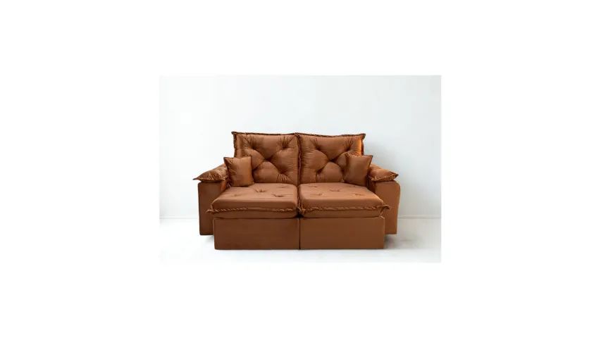 Sofá Londres 2m Retrátil com Almofadas e Tecido Veludo