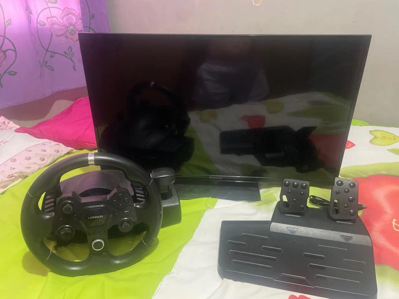 TV Panasonic com Volante e Pedais para Jogos