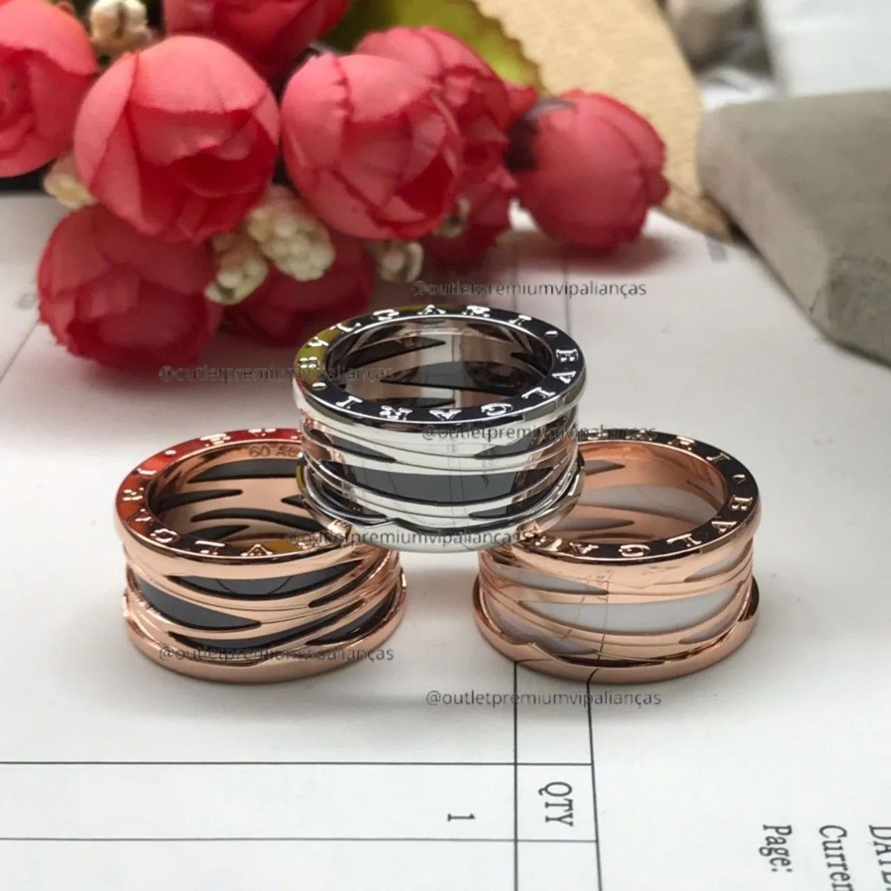 Anel Aliança bvlgari ceramica vazada Black B.zero1  - Foto 3