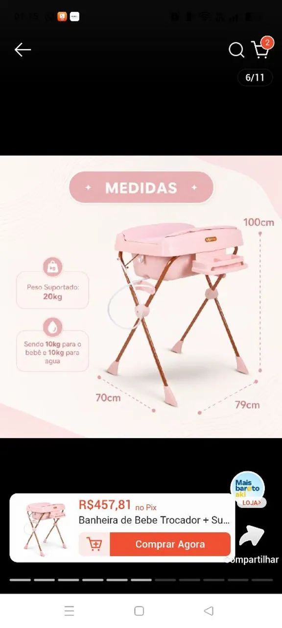 Banheira com trocador de bebê  - Foto 3