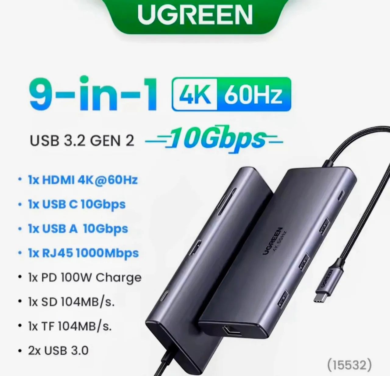 Hub adaptador Ugreen 9 em 1 USB-C 4K 60htz