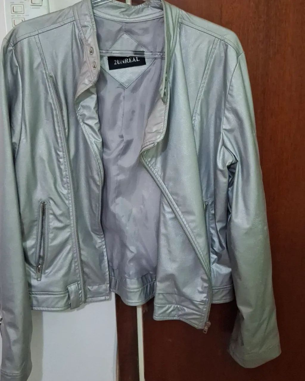 JAQUETA estilo motociclista Prata - Foto 2