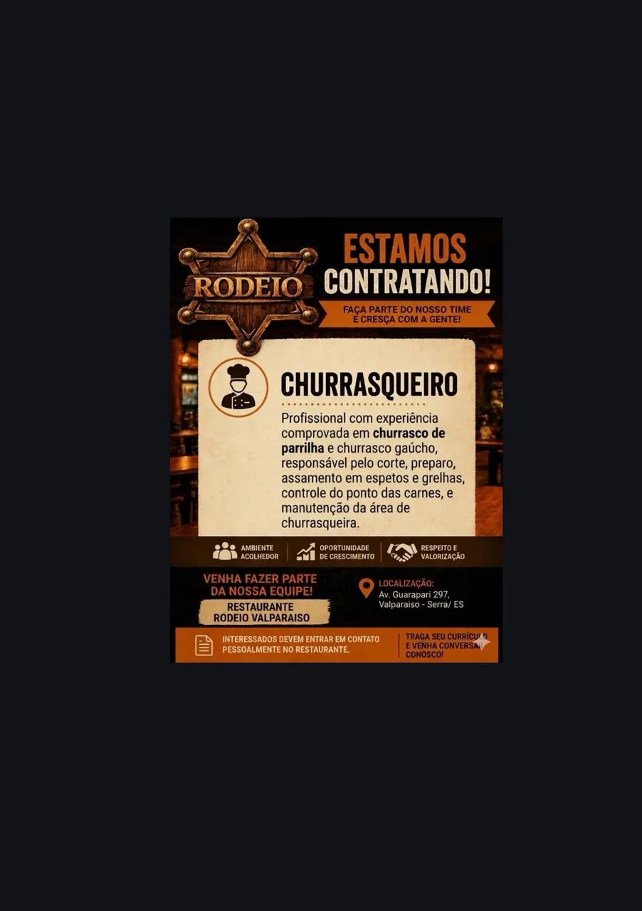 Vaga para churrasqueiro 
