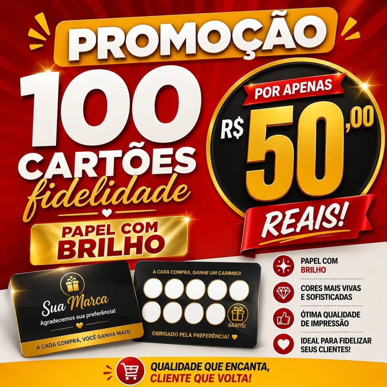 Cartão fidelidade com brilho 