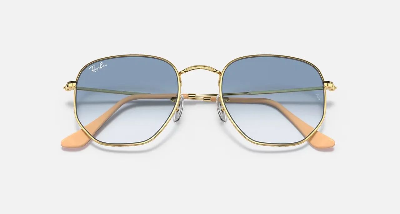 Óculos Ray-Ban Hexagonal Dourado Azul Degradê 54 Original Novo - Foto 5