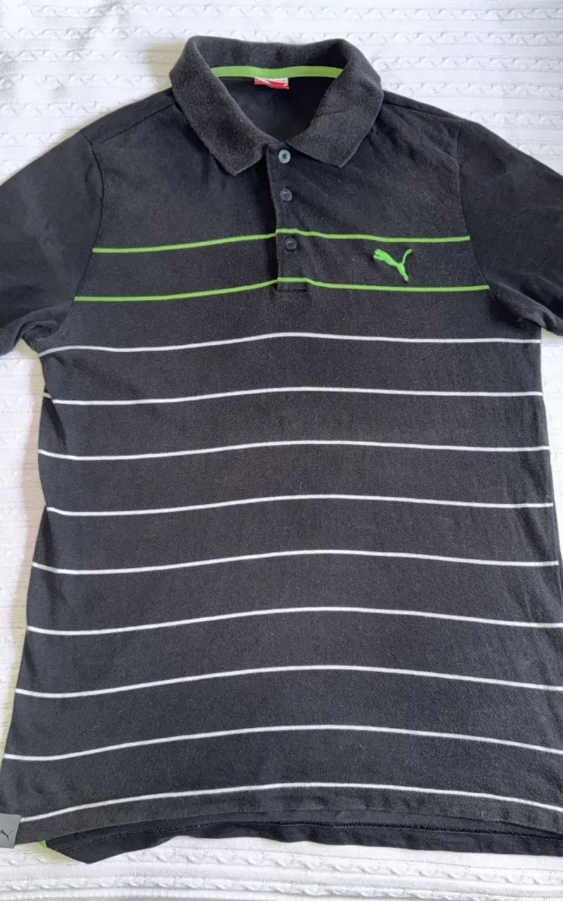 camisa polo listrada da Puma preta