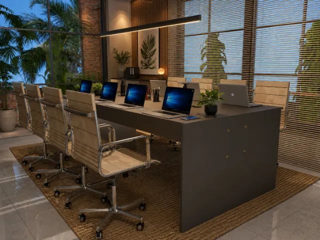 Mesa de Reunião Kiev com 2 Torres de Tomadas. L260cm x P110cm x A74cm. Frete Grátis