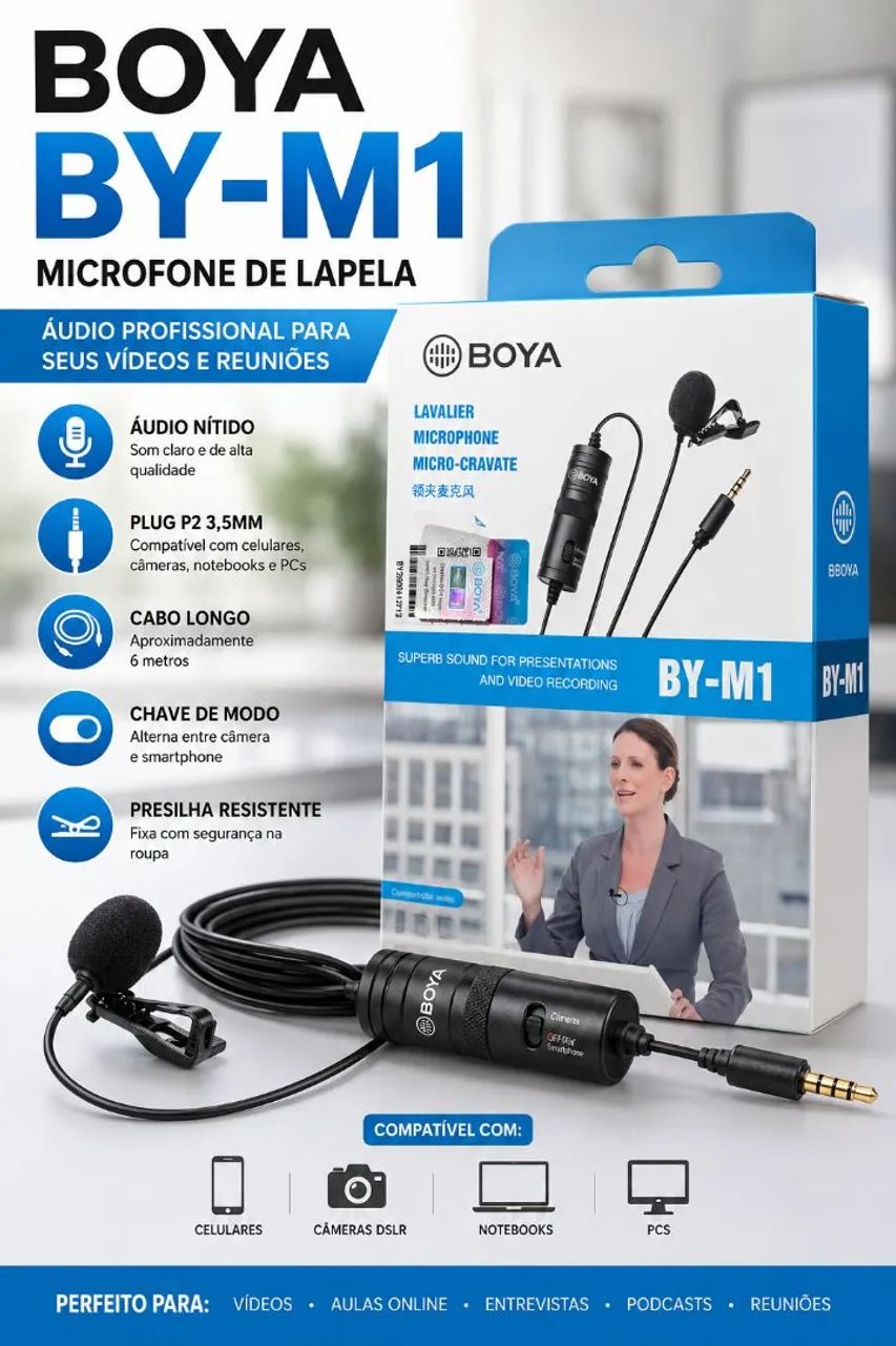 Microfone de Lapela BOYA BY-M1 - Original
