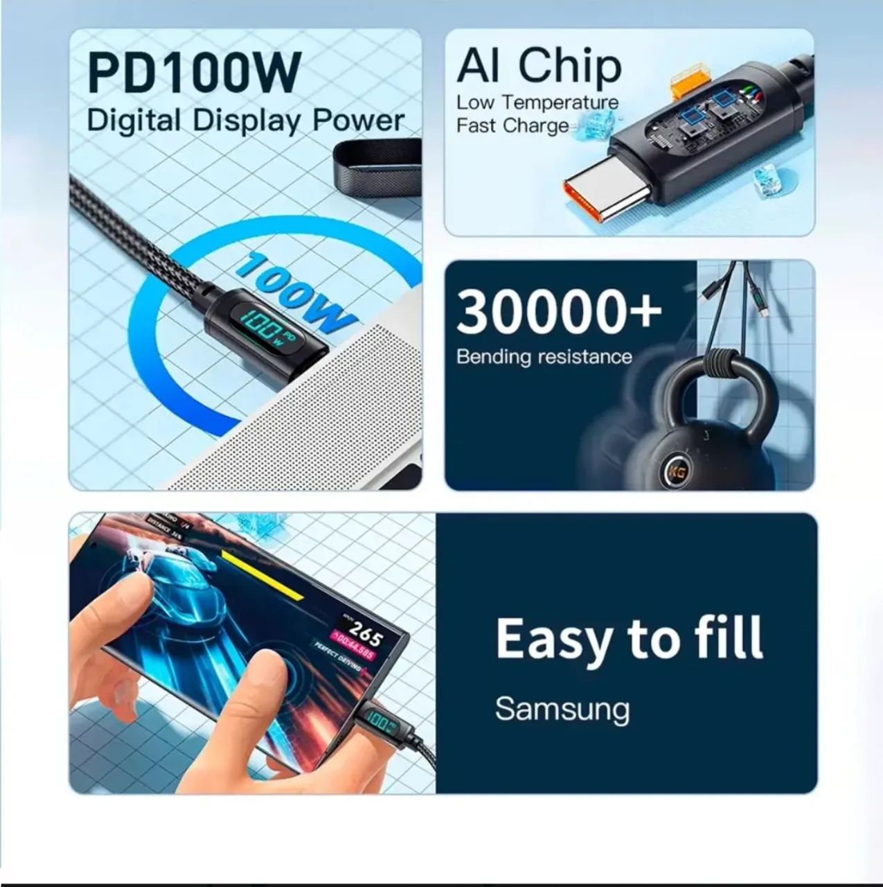 Cabo USB-C de 2 metros com display digital  - Foto 3