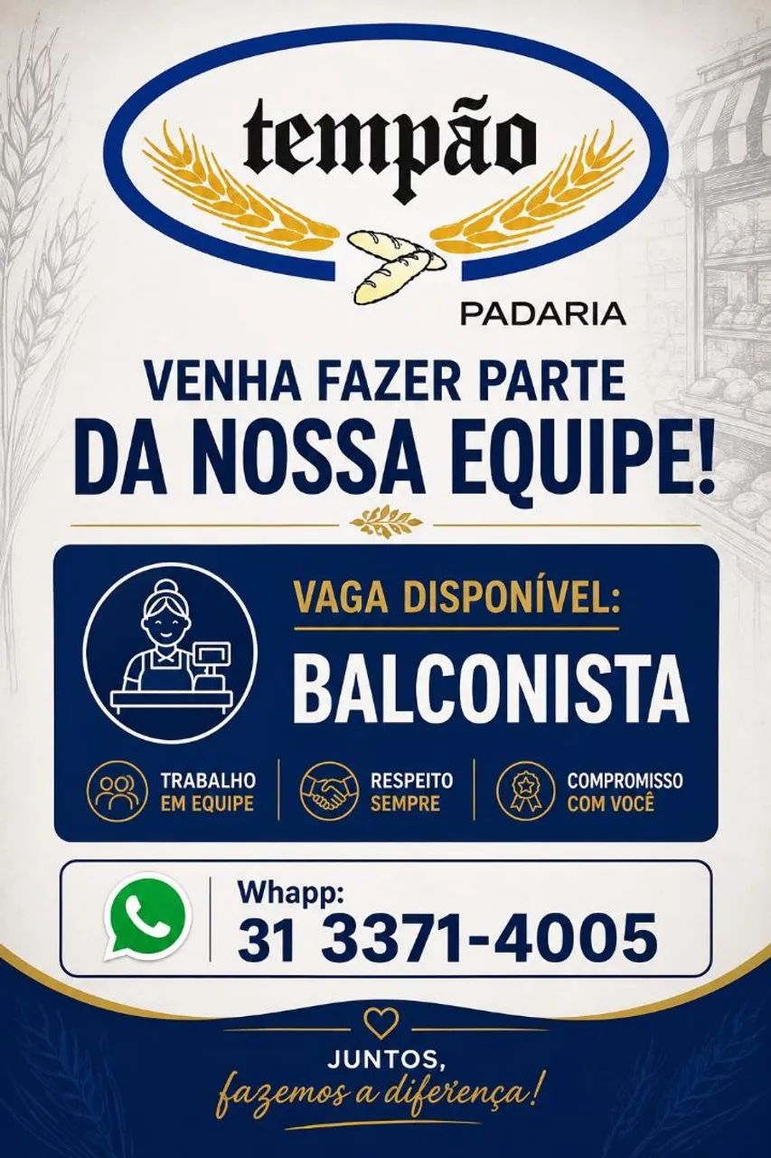 Balconista em Padaria