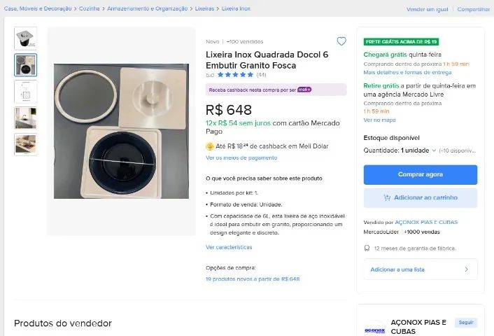 Lixeira de embutir Deca Inox 6L - Foto 5