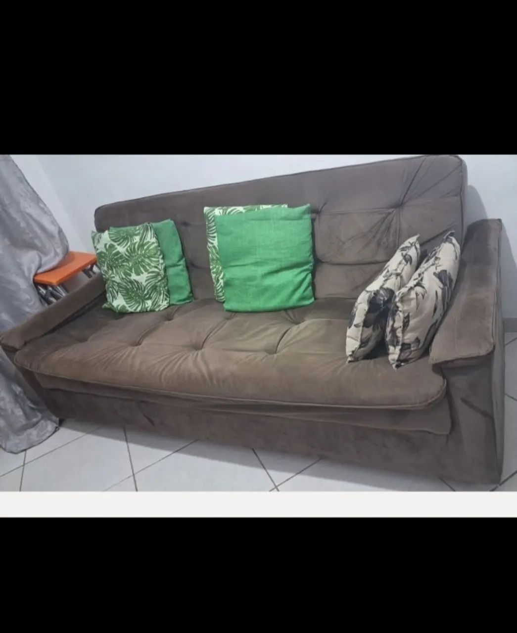 sofá cama de casal sofá suede sofá marrom sofá de 3 lugares 2,04m de comprimento mobly - Foto 2
