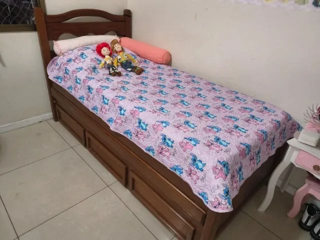 Cama Solteiro com Auxiliar e Gavetas