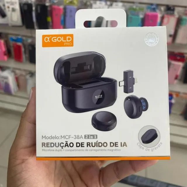 Microfone Lapela Duplo sem Fio MCF-38 A Gold - Microfones e