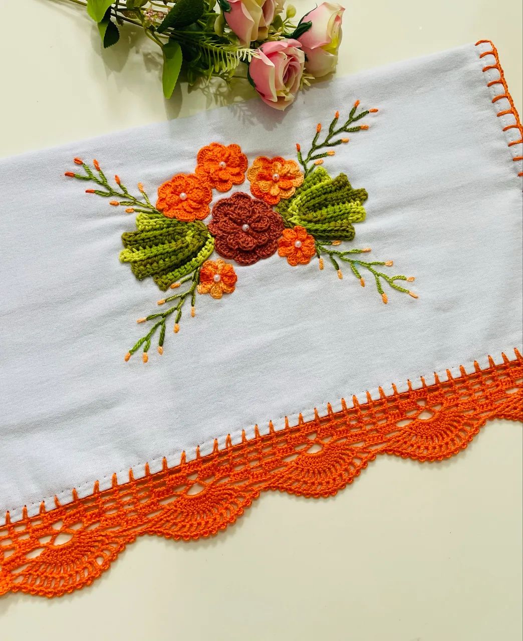 Pano de prato de crochê coleção jardim de flores 