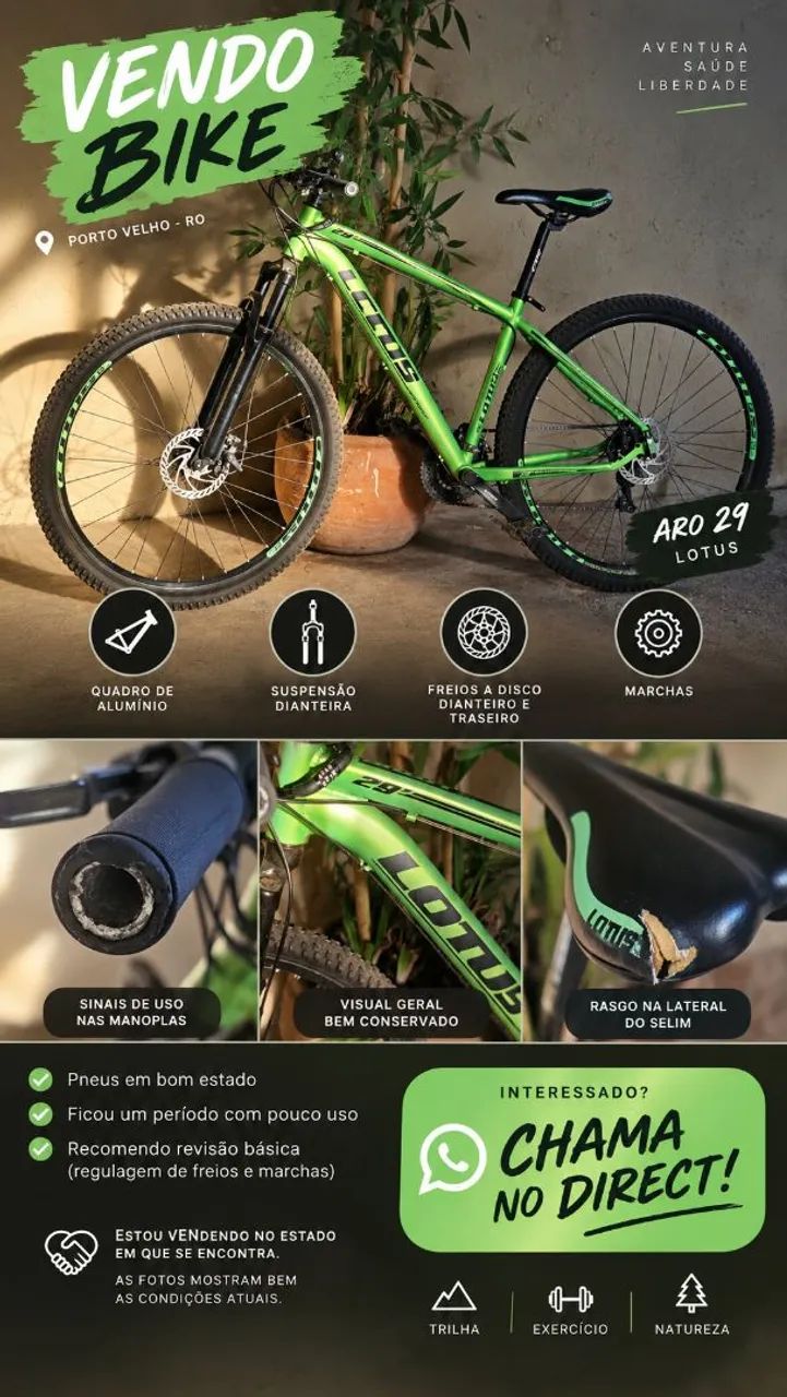 Bicicleta Lotus Aro 29 Alumínio com Suspensão e Freio a Disco - Foto 5