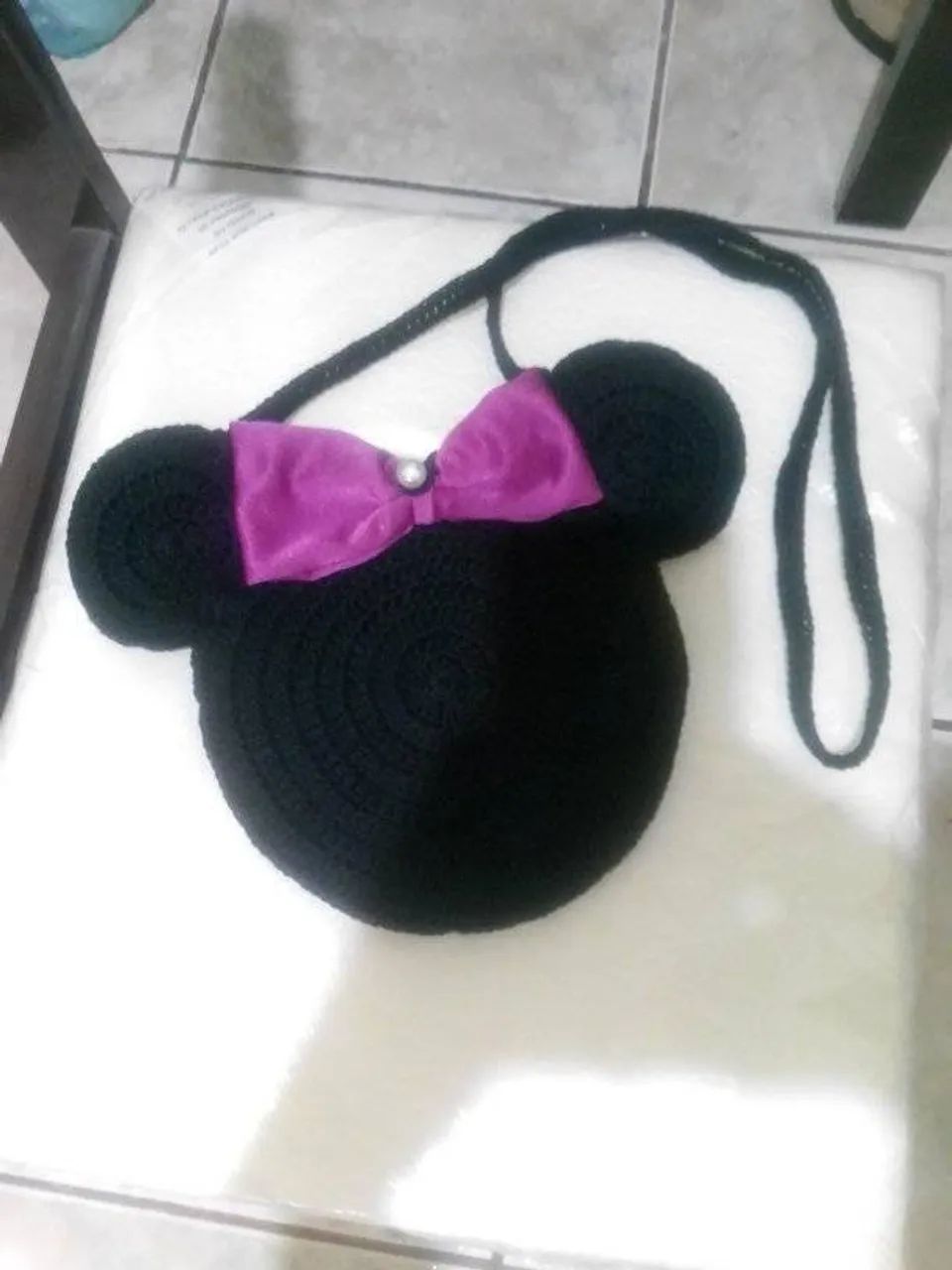 Bolsa Minnie de Crochê com Laço em Tecido - Foto 2