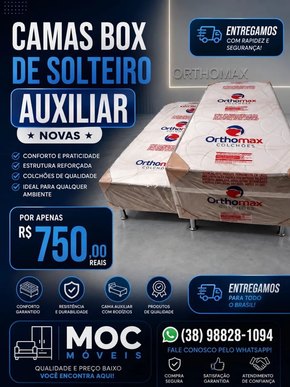 CAMAS BOX SOLTEIRO AUXILIAR NOVAS 