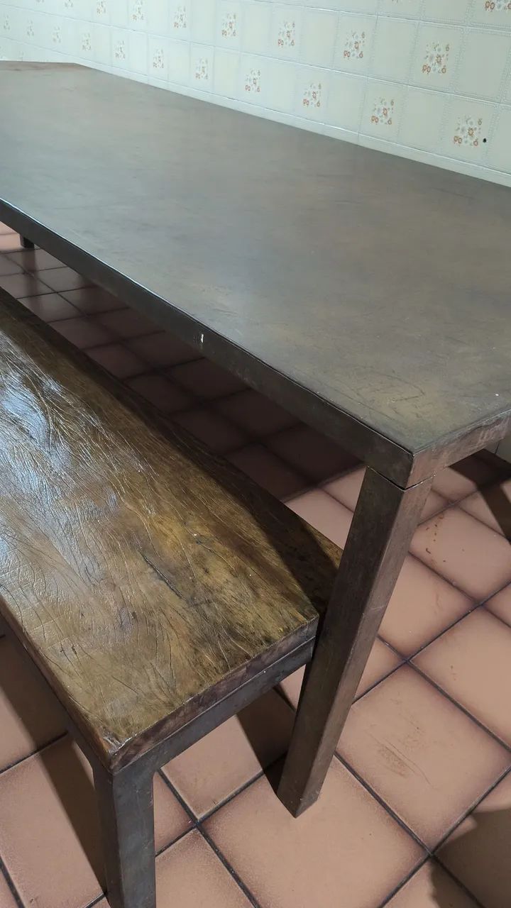 Mesa Ferro e Madeira Com 2 Bancos  - Foto 5