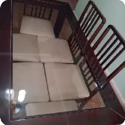 Mesa de jantar em Mogno com vidro 6 lugares com cadeiras - Foto 2