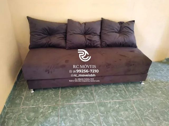 Sofá Cama completa Bicama 1,70m Suede macio D33 Compacto e Funcional - Promocao