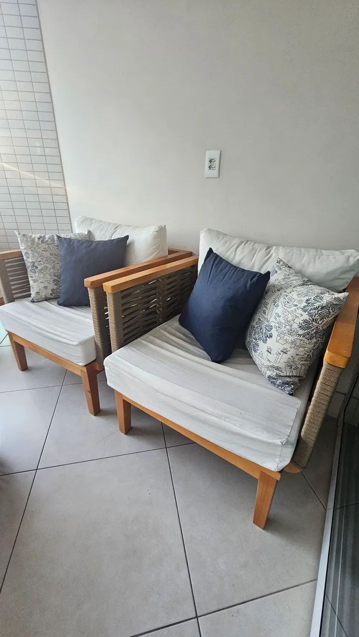 Móveis corda náutica - sofá, poltronas, mesa de centro e almofadas - Foto 3