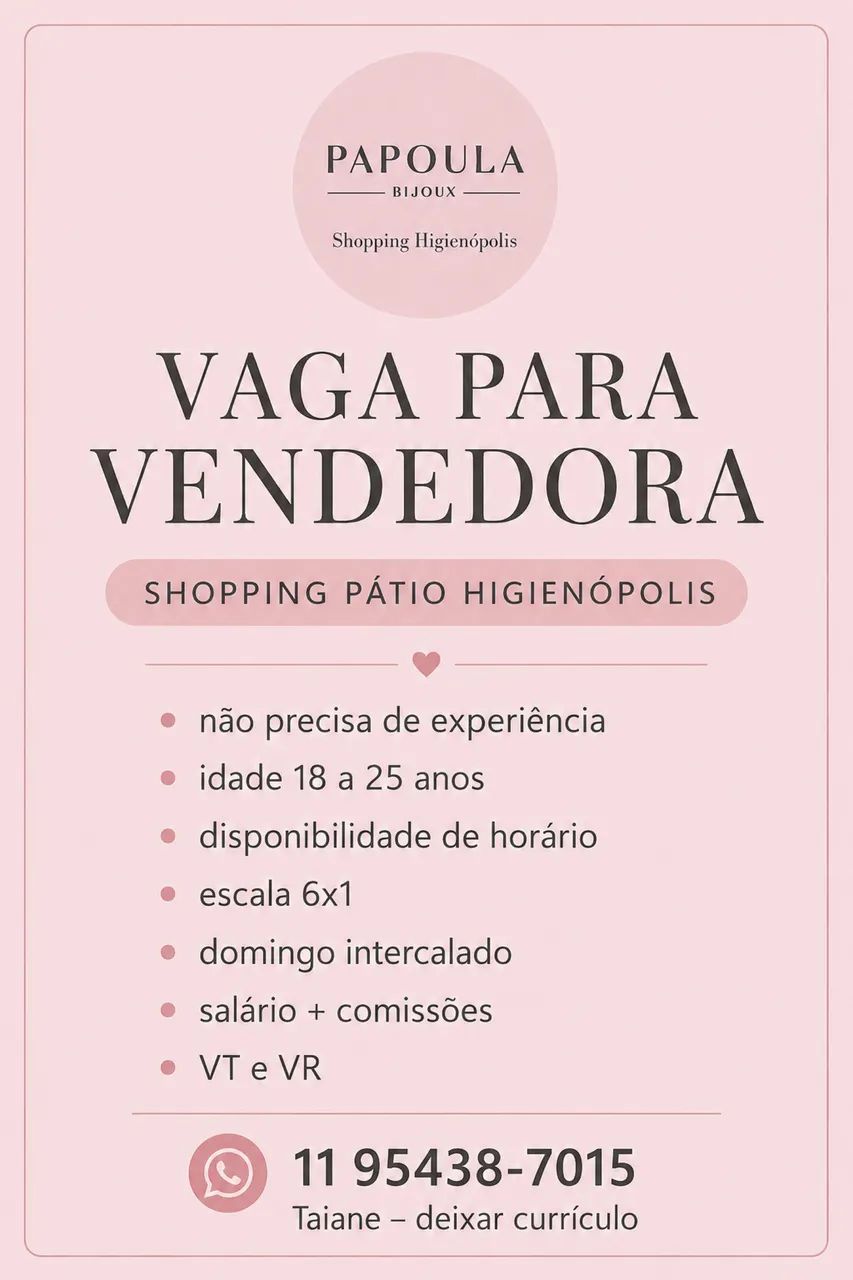 Vaga para vendedora 
