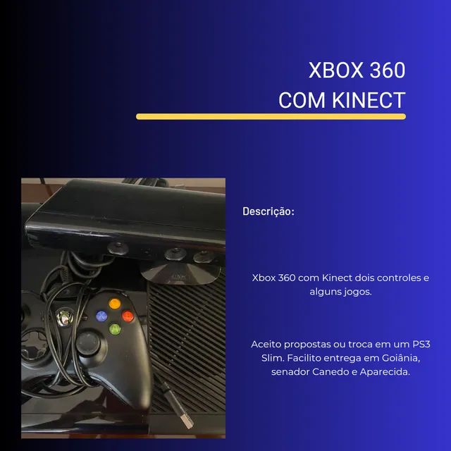 XBOX 360 COM KINECT, DOIS CONTROLES E ALGUNS JOGOS - Videogames - Setor  Central, Goiânia 1252639630