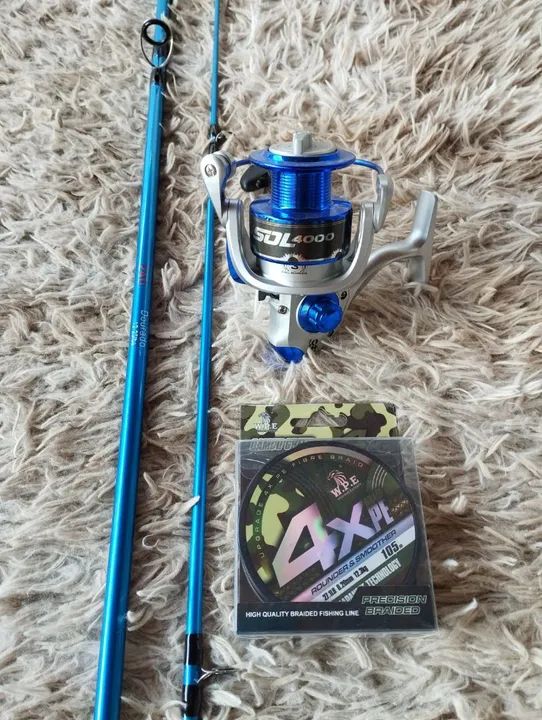 Vara de pesca com molinete e linha  - Foto 2
