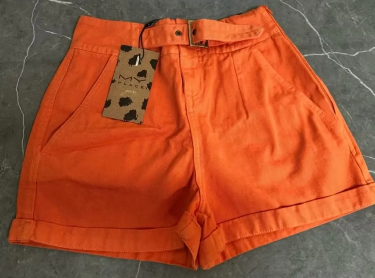 Short Jeans My Place Laranja Novo